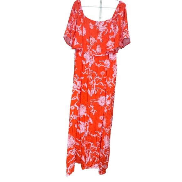 Ava & Viv Orange & Pink Floral Maxi Dress with Front Slit on Left size 2X - Picture 2 of 8